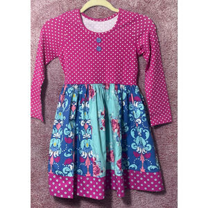 Girls Eleanor Rose Casual Dress Size 7 Pink Blue Floral Polka Dot